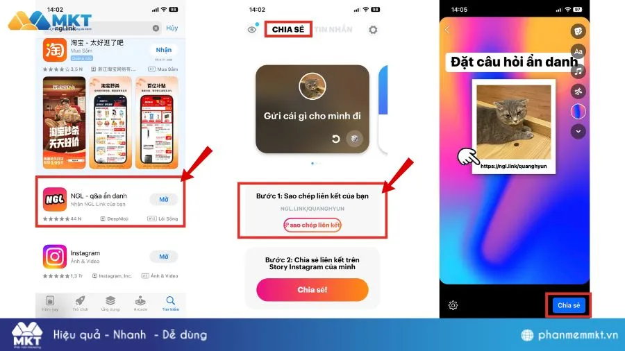 Giao diện ứng dụng NGL.link để tạo form tin nhắn ẩn danh