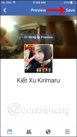 Giao diện xem trước và nút Lưu để hoàn tất cài đặt video bìa Facebook