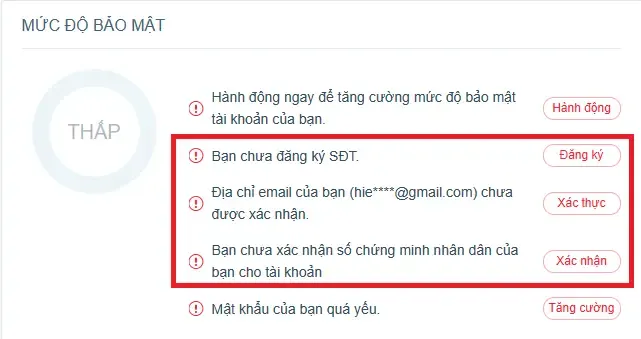 Hình ảnh minh họa giao diện xác thực các thông tin bảo mật của tài khoản Garena
