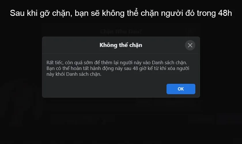 Hình ảnh minh họa lỗi 'FB bạn hiện không thể sử dụng tính năng này'