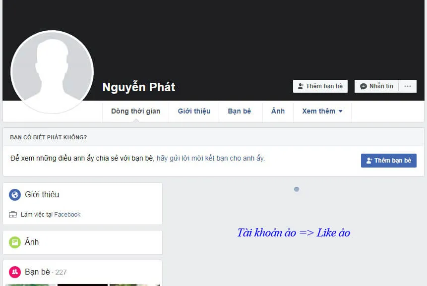 Hình ảnh minh họa tài khoản không có bài viết, chỉ có ảnh đại diện và ảnh bìa, nhiều khả năng là tài khoản ảo