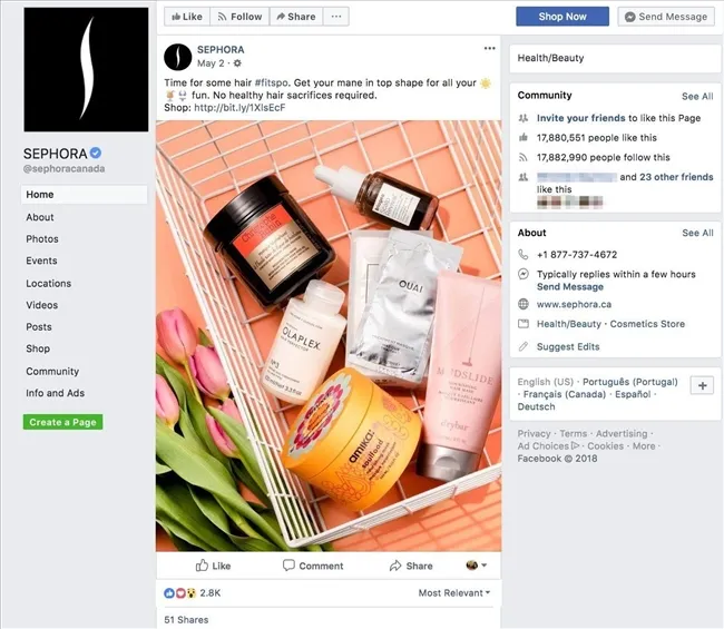Hình minh họa Sephora sử dụng hashtag để tiếp cận đối tượng mới