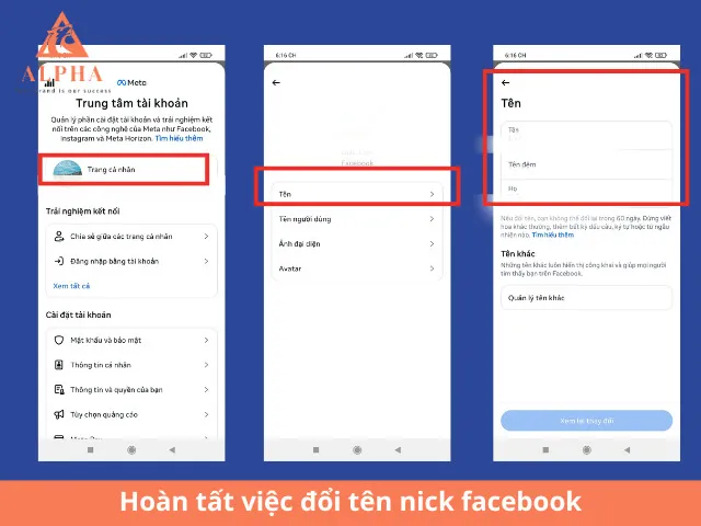 Hoàn tất việc đổi tên nick facebook