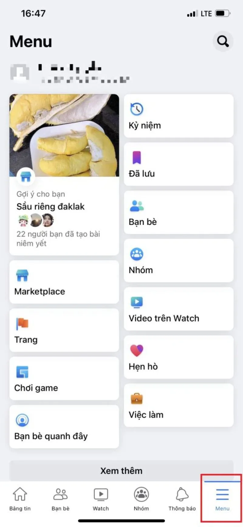 Hướng dẫn cách block facebook người khác trên điện thoại - Bước vào Menu