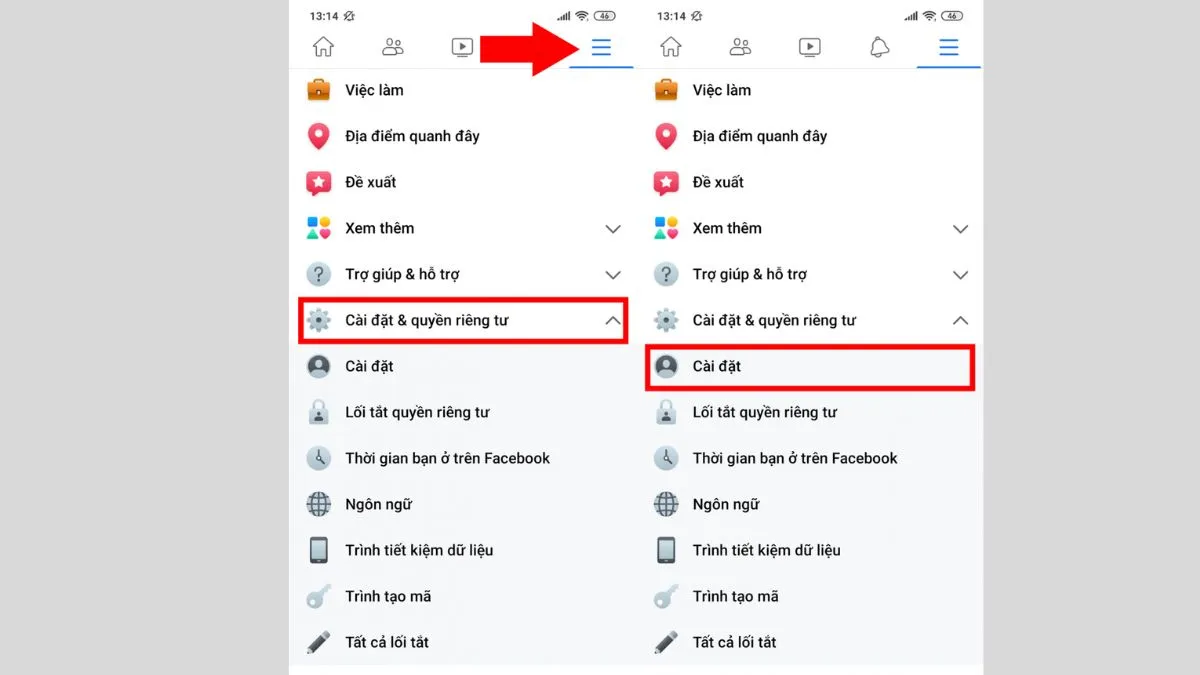 Hướng dẫn chi tiết cách ẩn like trên Facebook cá nhân bằng điện thoại bước 2