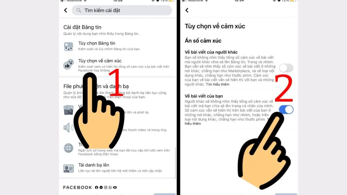Hướng dẫn chi tiết cách ẩn like trên Facebook cá nhân bằng điện thoại bước 4