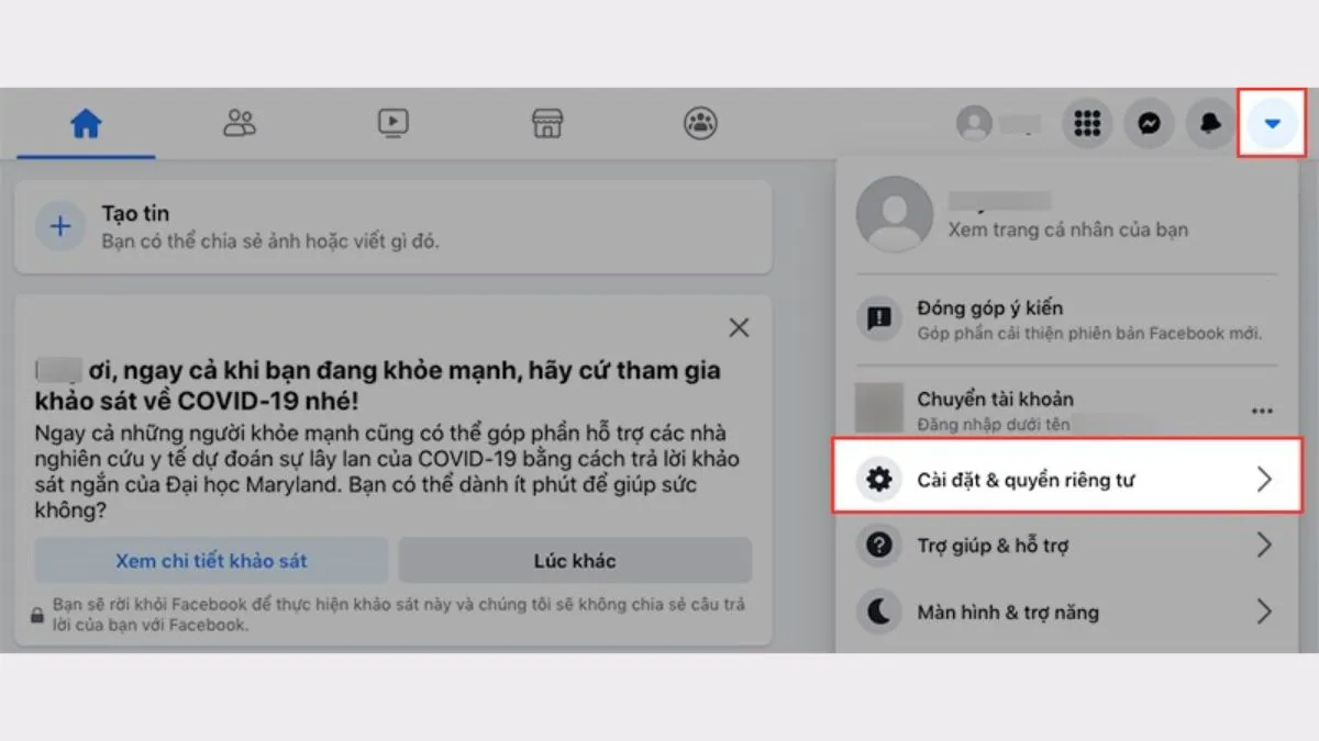 Hướng dẫn chi tiết cách ẩn like trên Facebook cá nhân bằng máy tính bước 1