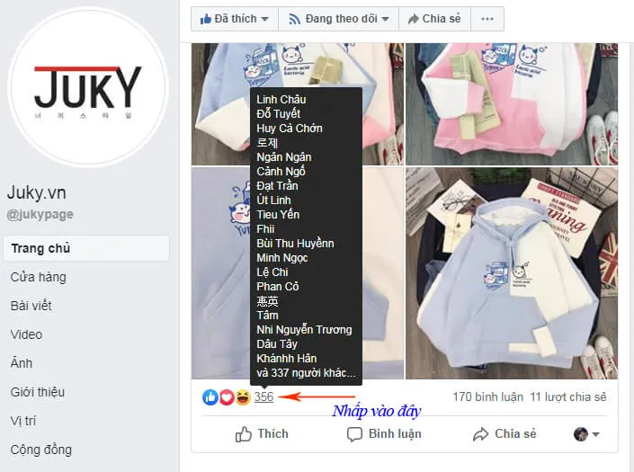 Hướng dẫn nhấp vào danh sách Like trên bài viết để kiểm tra