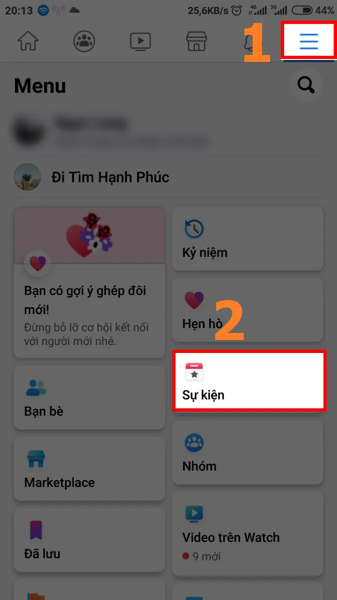 Hướng dẫn tạo sự kiện Facebook: Chọn Sự kiện từ menu
