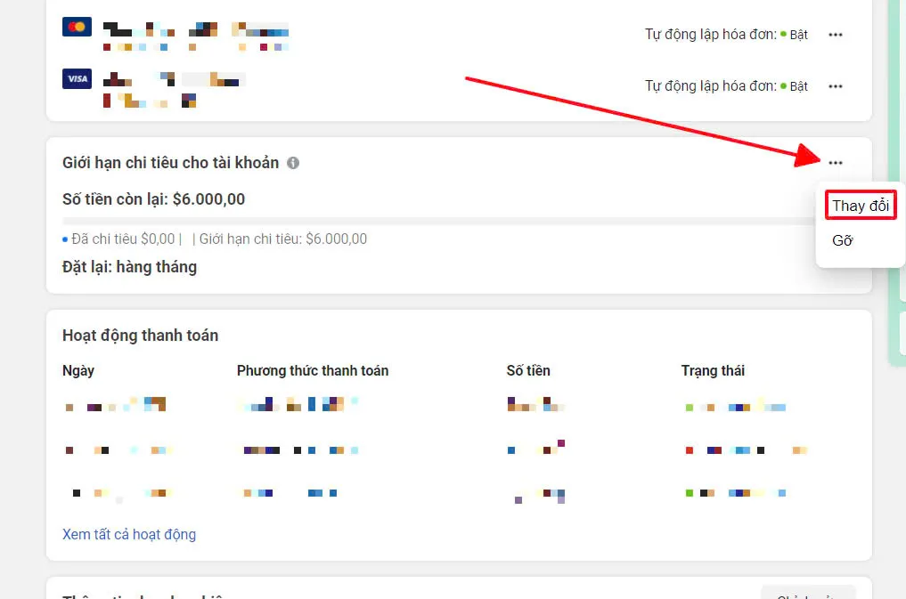 Hướng dẫn Thay đổi hoặc sửa giới hạn chi tiêu cho tài khoản Facebook