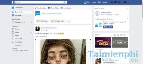 Kết quả đăng nhập Facebook thành công với tài khoản được đăng ký bằng Yahoo Mail