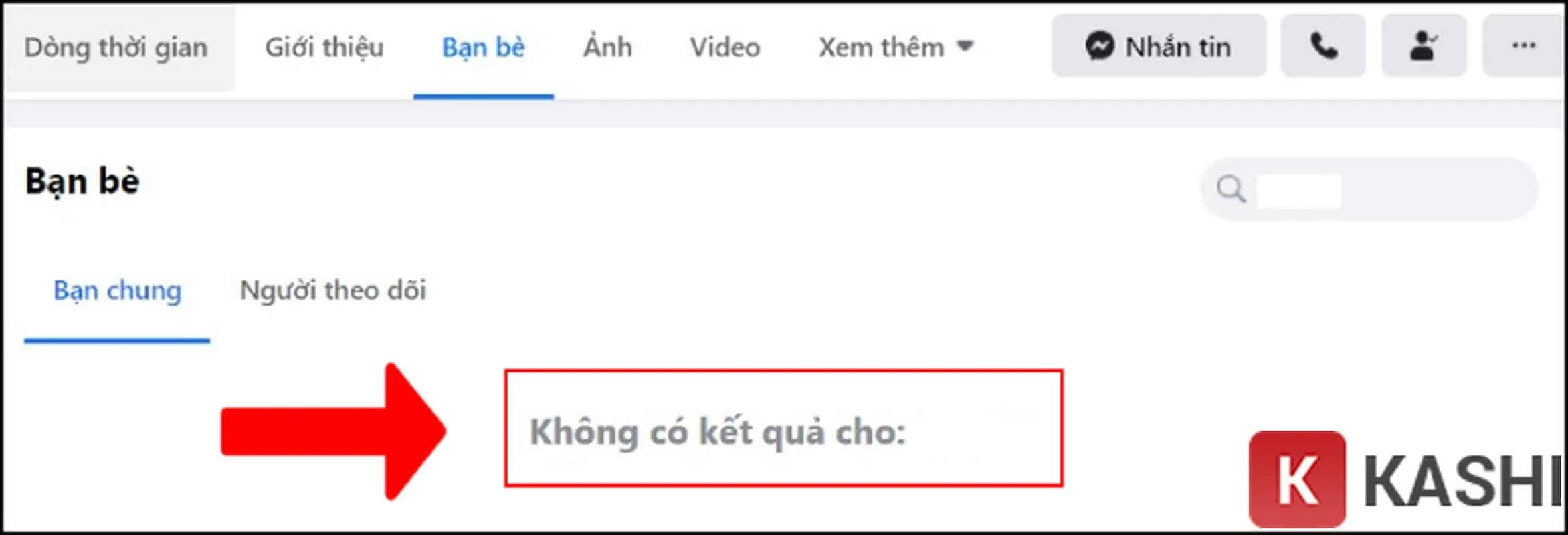 Kết quả không tìm thấy khi tài khoản đã bị chặn (Block)