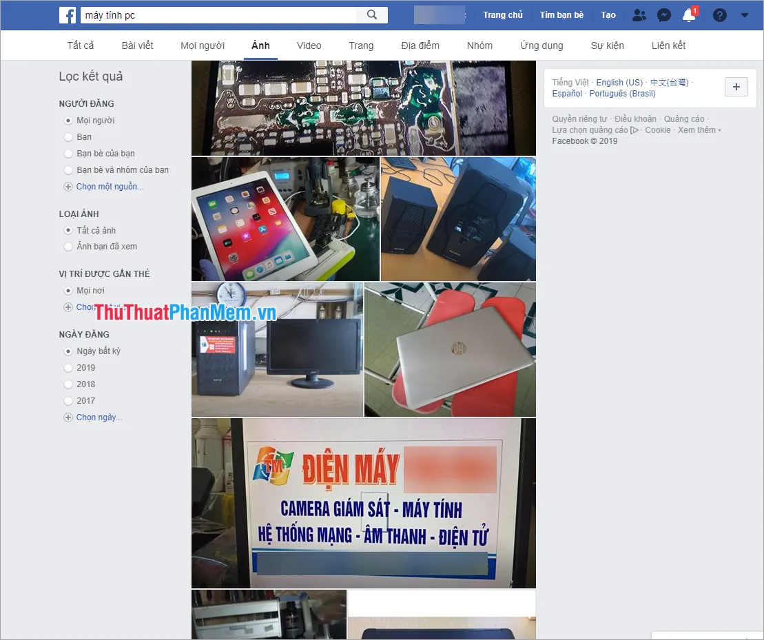 Kết quả tìm kiếm ảnh công khai theo từ khóa