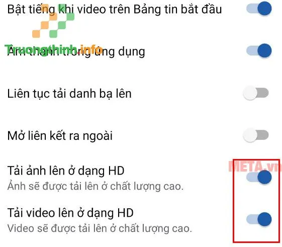 Kích hoạt tùy chọn Tải ảnh lên ở dạng HD để giải quyết vấn đề đăng hình facebook bị mờ
