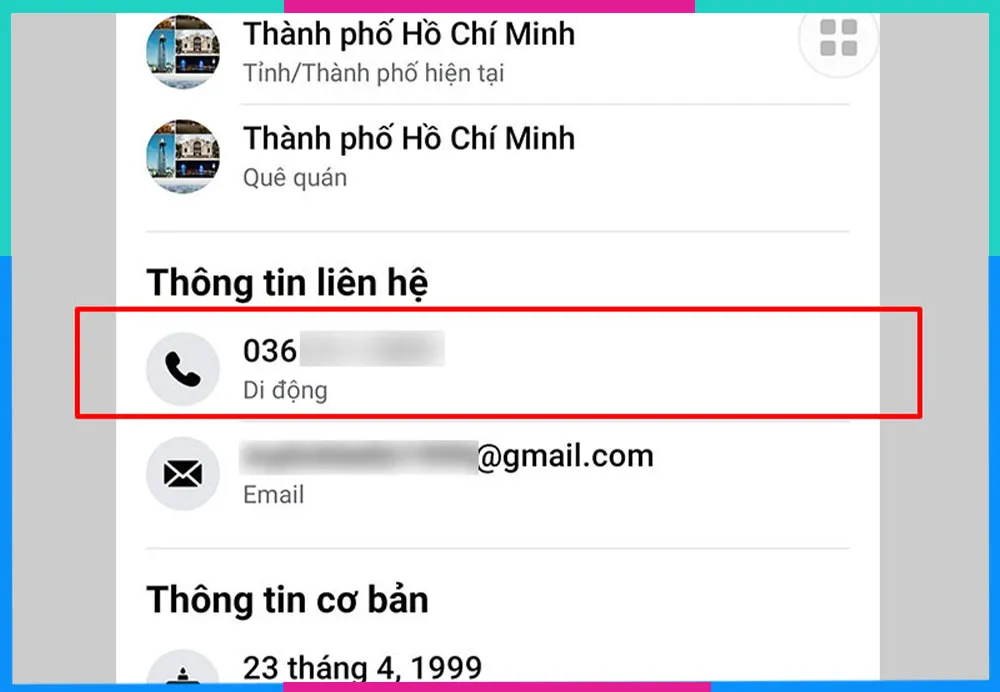 Kiểm tra mục Thông tin liên hệ trên Facebook Mobile