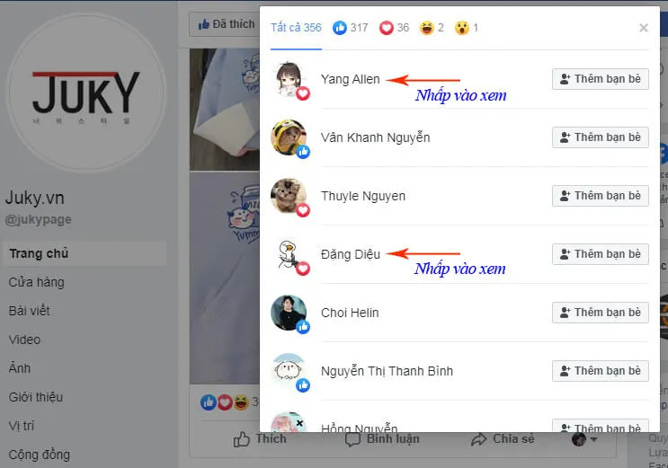 Kiểm tra ngẫu nhiên các tài khoản cá nhân đã like bài viết