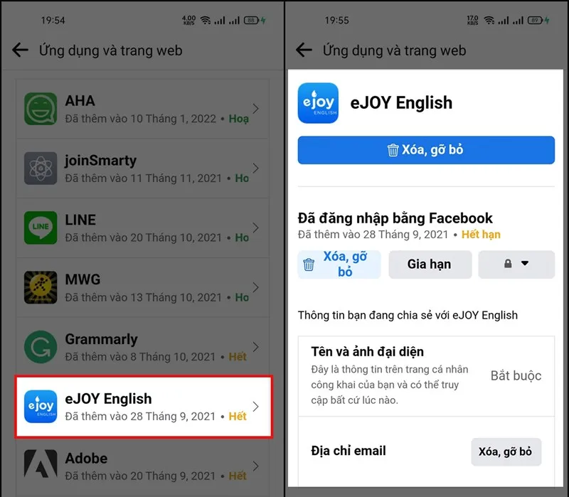 Kiểm tra và gỡ bỏ liên kết giữa Facebook và các ứng dụng bên thứ ba