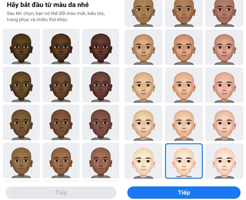Lựa chọn màu da cho nhân vật avatar Facebook của bạn