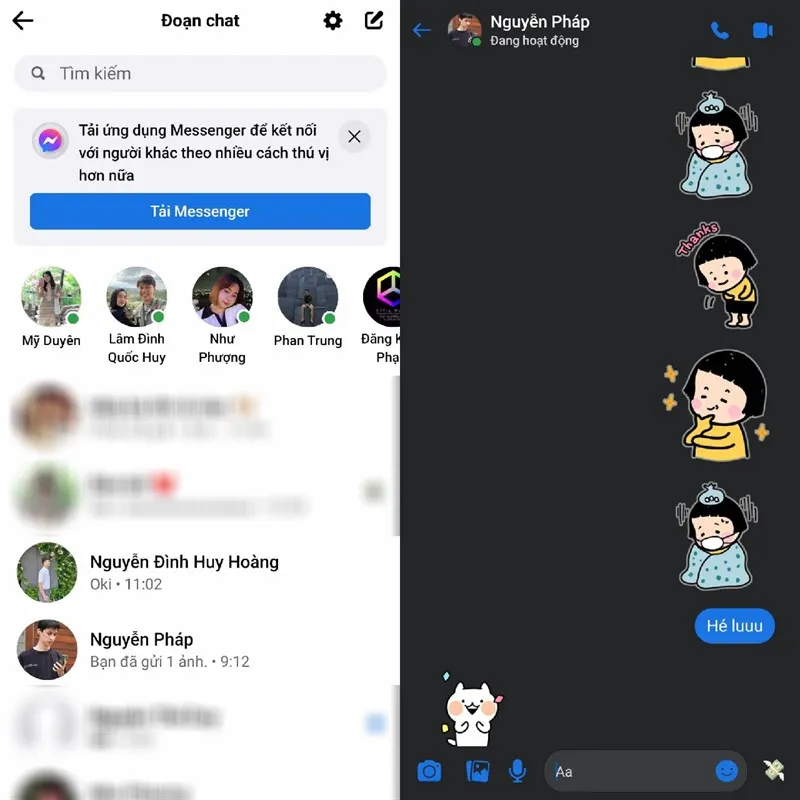 Màn hình chat thực tế trên ứng dụng Facebook không cần Messenger