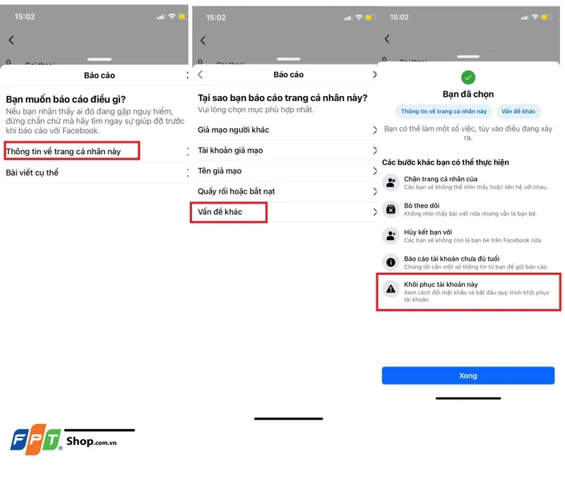 Màn hình chọn tùy chọn Khôi phục tài khoản này trong Facebook