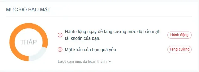 Màn hình hiển thị trạng thái bảo mật của tài khoản Garena đã được xác thực hoàn toàn