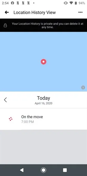 Màn hình Lịch sử Vị trí trước khi xác thực để truy cập