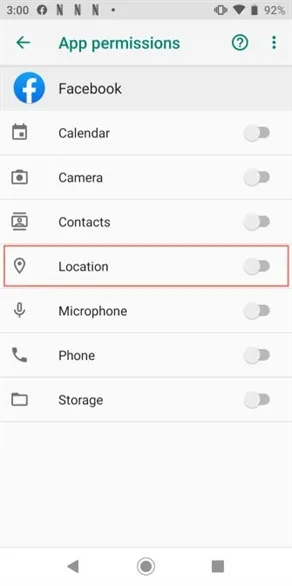 Màn hình quản lý quyền Vị trí của ứng dụng Facebook trên Android