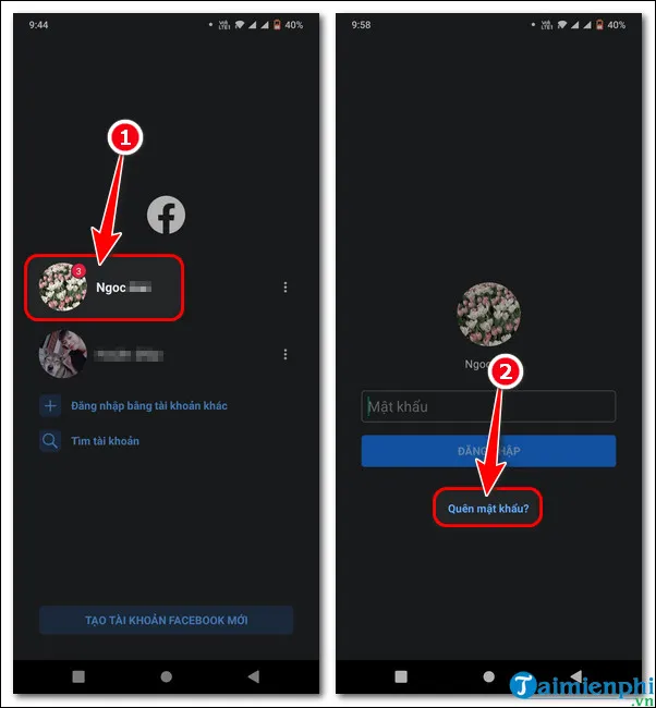 Màn hình yêu cầu nhập email khi khôi phục mật khẩu