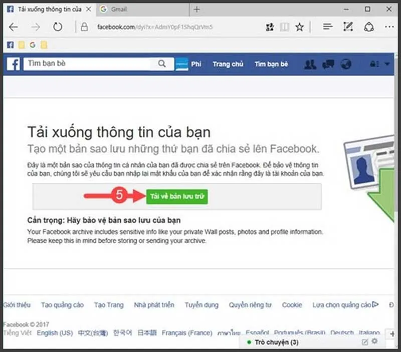 Minh họa tin nhắn Facebook trong bản sao lưu được tải về