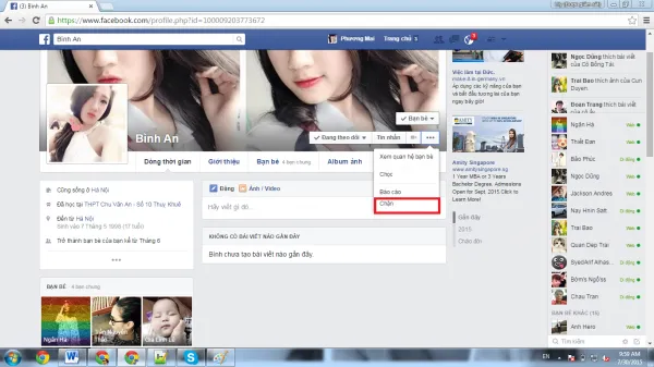 Minh họa tùy chọn Chặn người dùng trên trang cá nhân