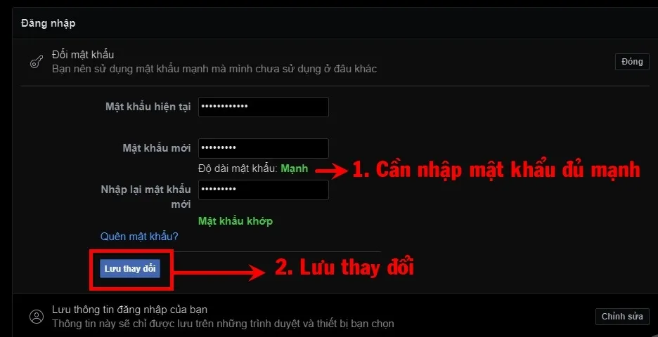 Nên chọn mật khẩu được Facebook đánh giá là Mạnh.