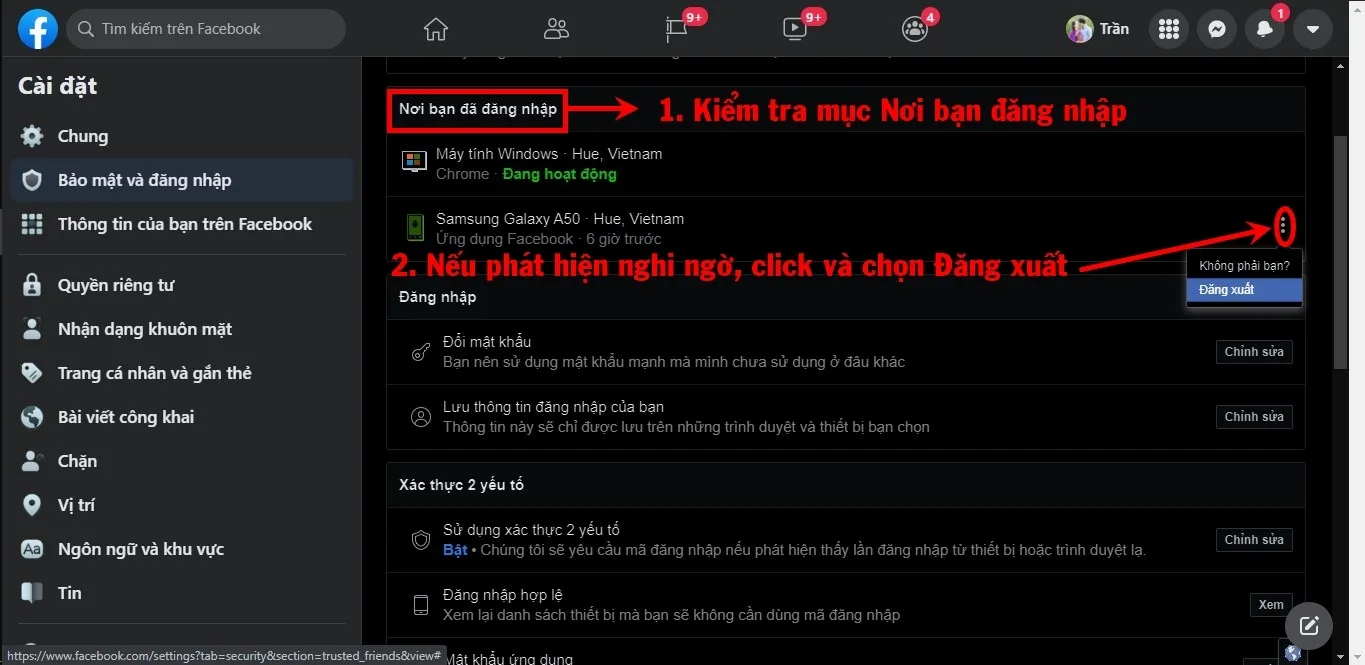 Nếu thấy truy cập nào bất thường, hãy chọn Đăng xuất.