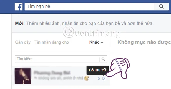 Nhấn Bỏ lưu trữ để khôi phục tin nhắn trên Facebook