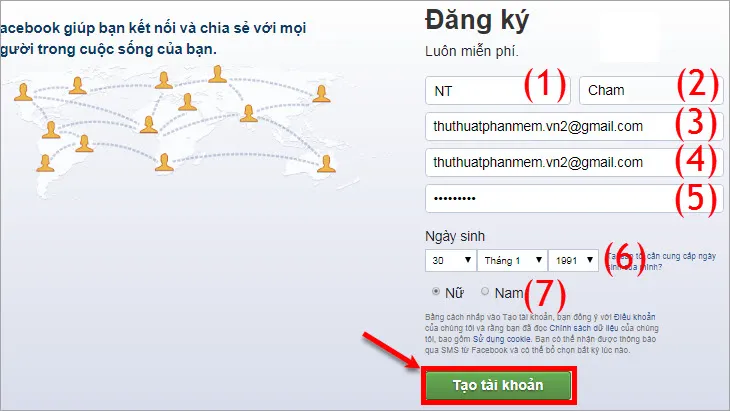 Nhấn chọn Tạo tài khoản để tạo tài khoản Facebook