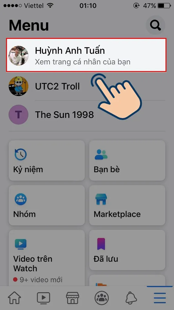 Nhấn vào trang cá nhân của bạn