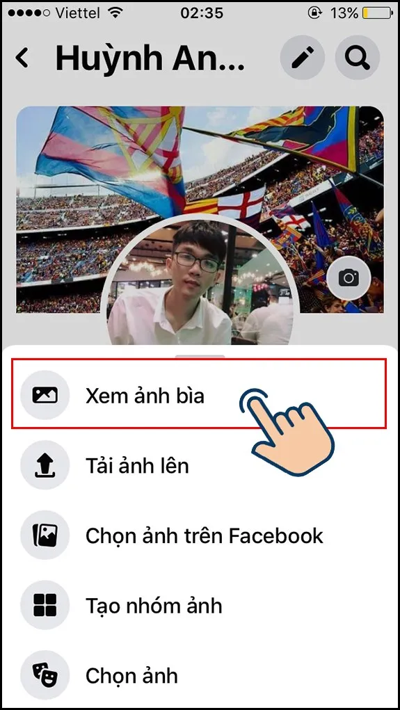 Nhấn vào tùy chọn Xem ảnh bìa