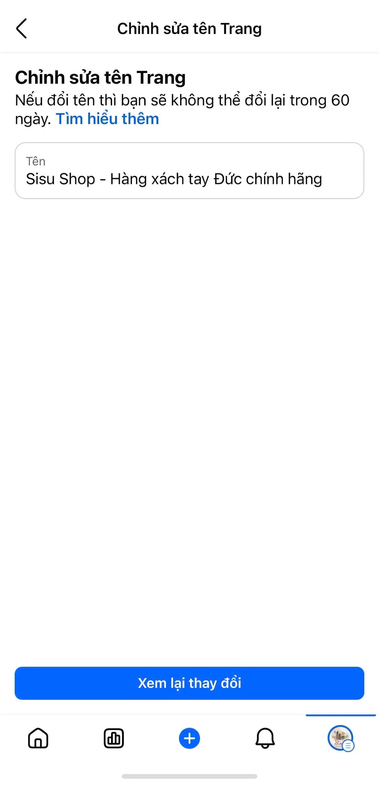 Nhấn Xem lại thay đổi và Gửi đi xét duyệt yêu cầu sửa tên trang facebook