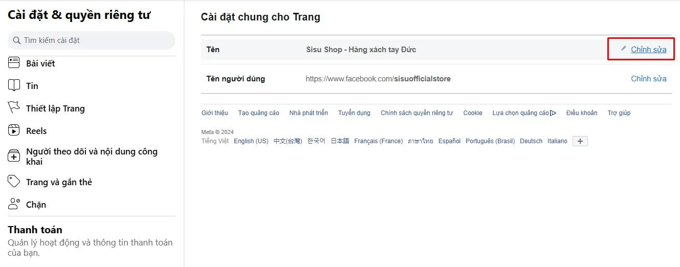 Nhập tên Fanpage mới và nhấn Xem lại thay đổi