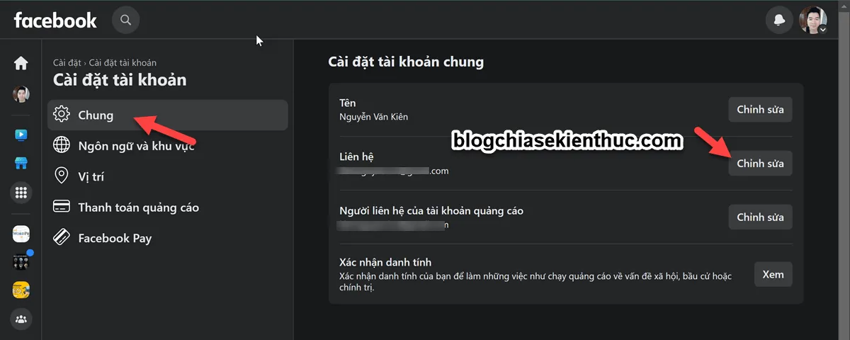 Quay lại phần 'Liên hệ' trong Cài đặt chung của Facebook để xem và quản lý các thông tin liên hệ đã liên kết.