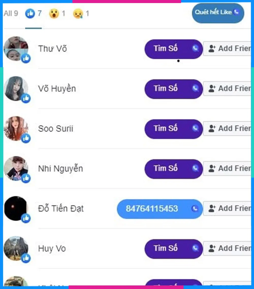 Quét số điện thoại từ người tương tác bài viết Facebook
