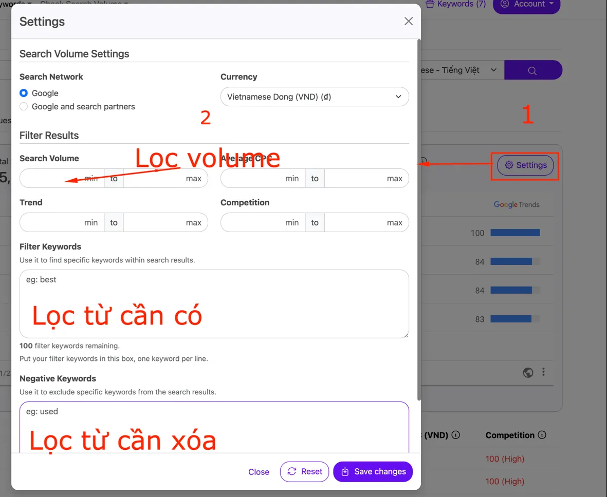 Sử dụng bộ lọc từ các form khảo sát để loại bỏ các dữ liệu không liên quan