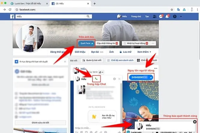 Sử dụng nút Quét Face của extension để xem số điện thoại trên Facebook
