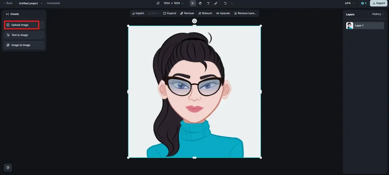 Tải tài liệu lên canvas để chỉnh sửa hình đại diện Facebook bằng công cụ AI