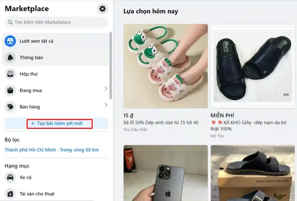 Tạo bài niêm yết mới khi đăng bài bán hàng trên Facebook