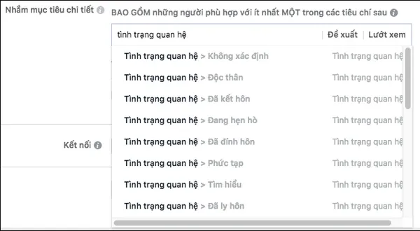 Target dựa vào tình trạng quan hệ