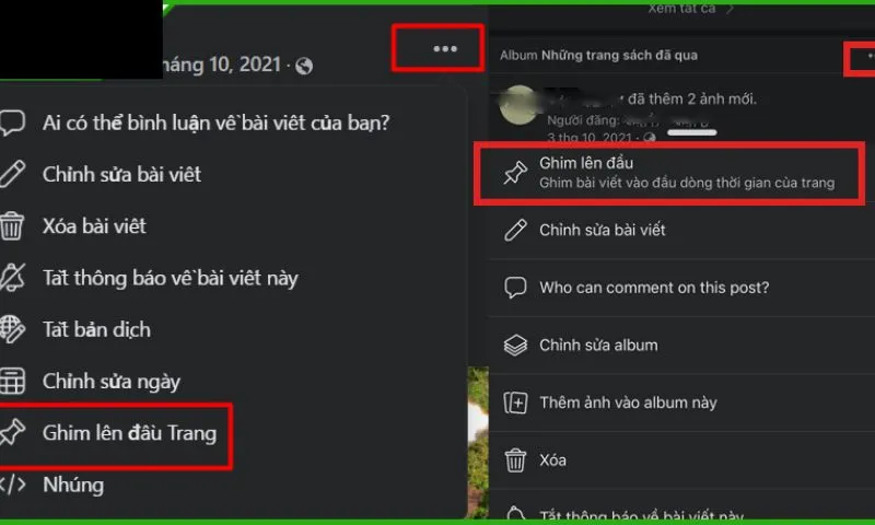 Thao tác ghim bài viết lên đầu fanpage bằng điện thoại