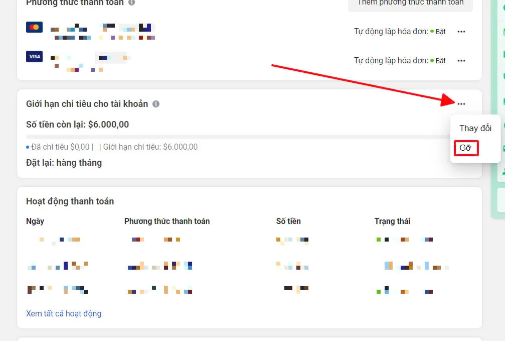 Thao tác Gỡ giới hạn chi tiêu quảng cáo Facebook để chiến dịch chạy không giới hạn
