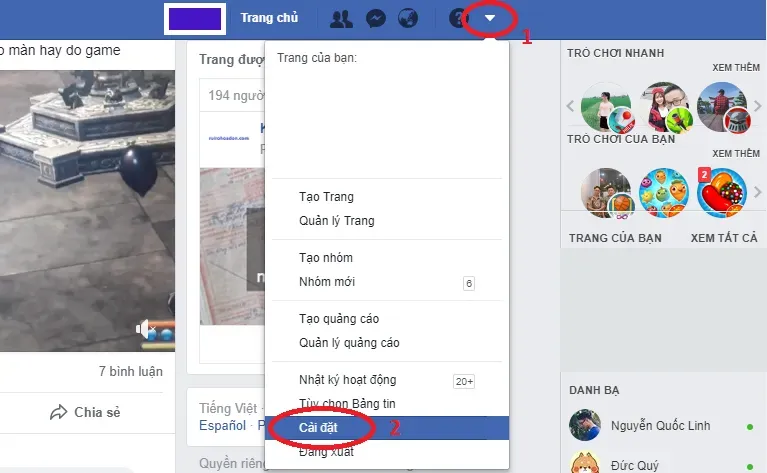 Thao tác vào Cài đặt để tìm mục Bài viết Công khai, bước quan trọng để mở chế độ follow trên Facebook