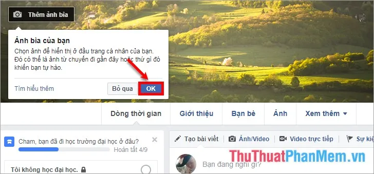Thêm ảnh bìa Facebook - nhấn OK và thực hiện tương tự