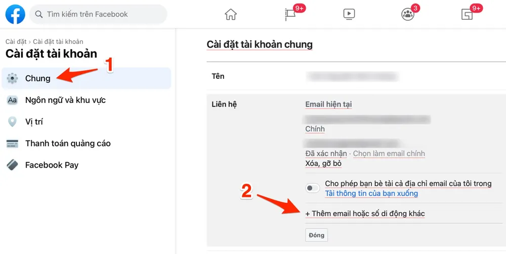 Thêm địa chỉ email mới trong quá trình cách đổi địa chỉ email trên facebook